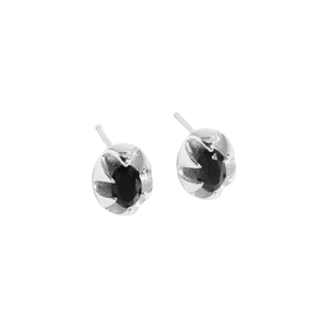 Boucles d'oreilles minimalistes en argent S925 avec zircon noir ovale et serti à griffes