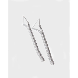 925 Sterling Silver Long Linear Tassel Earrings Micro Inlaid Zirconia Platinum Plated Dangle Drop Earrings For Women Jewelry
