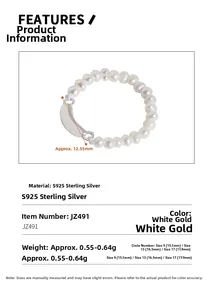 Detail view of S925 sterling silver geometric ring with white pearl and sizing specs