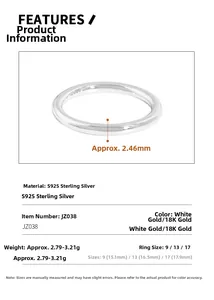 Macro con marchio S925 e dimensioni tecniche dell'anello dal design minimalista