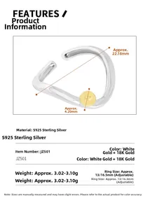 Detail specifications of S925 silver ring with 18K gold bead and adjustable band