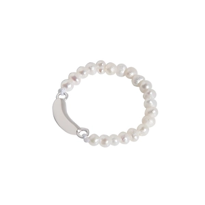 Elegant S925 sterling silver pearl ring with minimalist curved metal accent for women