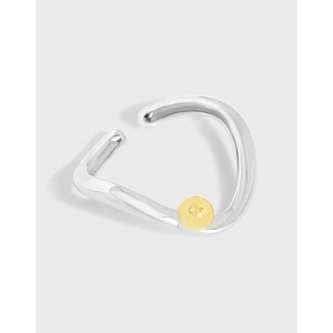 Minimalist 925 Sterling Silver Two Tone Open Ring Geometric Arc Gold Bead Adjustable Ring For Women Ins Style Jewelry