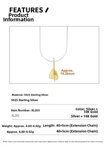 Detail view of S925 sterling silver heart pendant necklace with dimensions and size specs