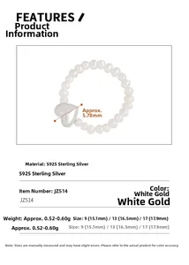 Detailed size specifications for S925 sterling silver heart and pearl ring