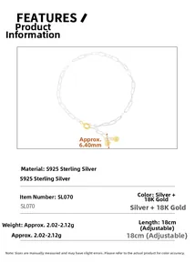 Detail view of S925 sterling silver chain bracelet with golden spring clasp and charms
