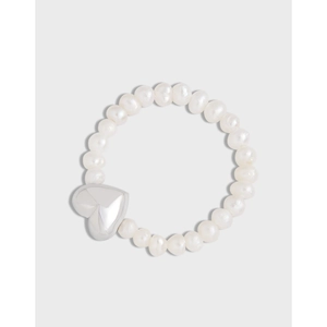 925 Sterling Silver Freshwater Pearl Ring For Women Geometric Heart Shaped Beaded Open Ring Jewelry Gift Platinum Color