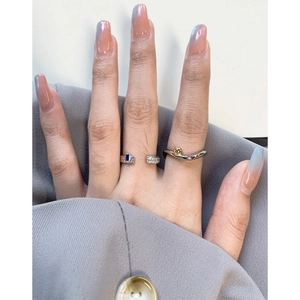 Minimalist S925 silver rings with blue zircon inlay and gold bead on wave band