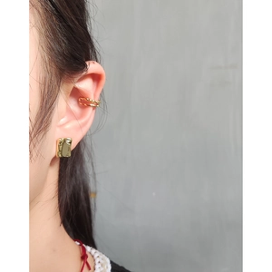 Minimalist S925 sterling silver geometric square stud earrings and ear cuff set in gold finish