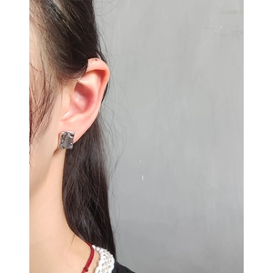 Minimalist square geometric S925 silver stud earrings with unique crushed silver texture