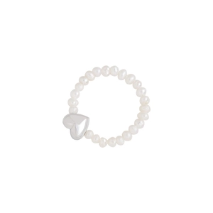 Handmade S925 sterling silver ring with natural pearls and a 3D silver heart charm