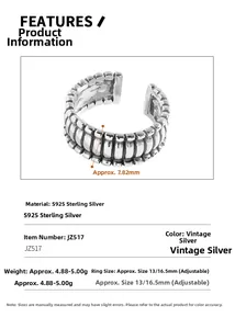 Detail view of adjustable S925 sterling silver grid ring with 7.82mm width dimensions