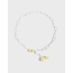 925 Sterling Silver Paperclip Chain Bracelet For Women Minimalist Gold Plated Double Bead Pendant Geometric Jewelry Gift