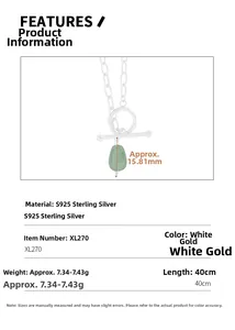 Fiche de détails du collier en argent S925 avec pendentif pierre verte et fermoir OT