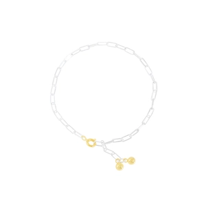 S925 sterling silver geometric paperclip chain bracelet with golden beads