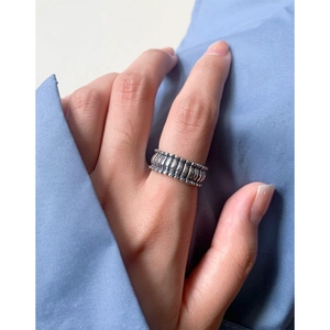 Vintage S925 sterling silver wide grid ring with vertical stripes for women
