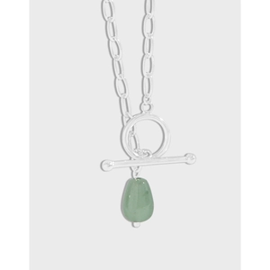 Collier Pendentif Aventurine en Argent Sterling 925 pour Femmes Simple Fermoir Cabillot OT Géométrique Colliers Plaqué Platine