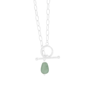 Collier minimaliste en argent S925 avec pendentif en aventurine verte et fermoir à bascule