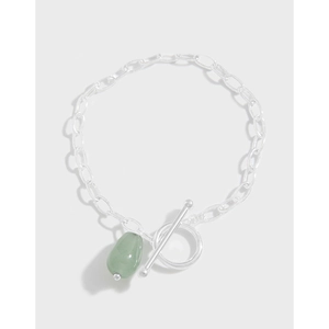 S925 Sterling Silver Bracelet For Women Natural Aventurine Stone Green Pendant New Chinese Style Toggle Clasp Jewelry Gift