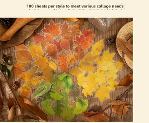 Detailed view of 100pcs autumn leaf stickers featuring maple and ginkgo designs