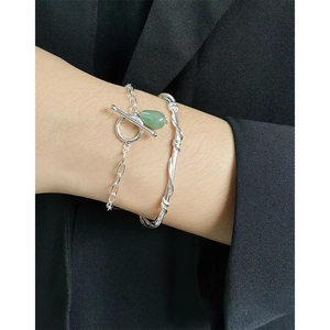 Silver S925 bracelet with green Aventurine stone and OT toggle closure on model