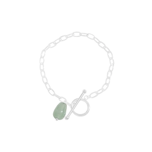 Minimalist S925 silver OT clasp bracelet with a green teardrop jade stone pendant