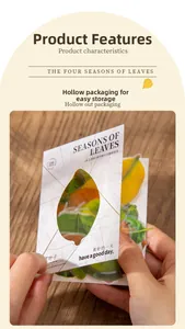 Detail of Seasons of Leaves sticker pack with 100 pieces and hollow window box design
