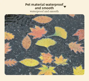 Waterproof PET leaf stickers showing maple and ginkgo shapes on a wet surface