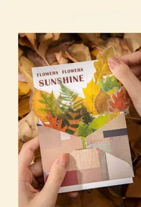 Detailed view of translucent autumn leaf stickers with vintage forest themes and warm tones