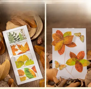 Detail showing autumn leaves and butterfly stickers for DIY journaling and scrapbooking
