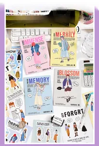Flat lay of Romantic Daily series DIY decorative sticker books with figure illustrations