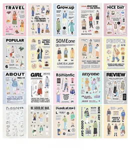 Macro view showing 20 sheets of romantic lifestyle stickers for DIY scrapbooking
