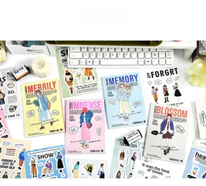 Detailed close-up of 20 pieces sticker set featuring hand-drawn girl character illustrations