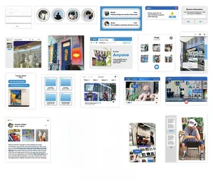 Detailed view of information era UI themed stickers with blue computer window icons