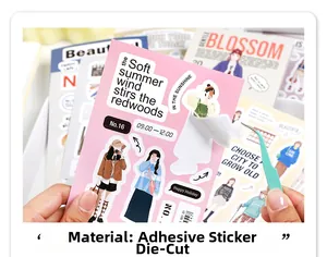 Detailed view of fashion girl sticker being peeled with tweezers for DIY scrapbooking