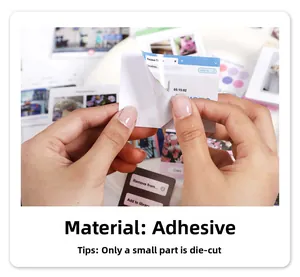 Close-up showing hands peeling a social media style aesthetic adhesive sticker