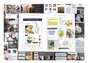 Detailed view of Information Age aesthetic stickers with retro UI and collage art style