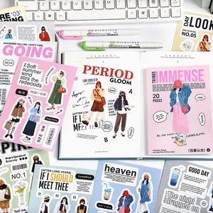Romantic daily deco stickers set with 20 pieces featuring vintage fashion illustrations