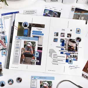 Vintage tech style paper stickers with retro computer windows and phrases for scrapbooking