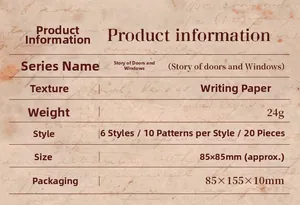 Detail of Story of Doors and Windows retro stationery paper specifications and size guide