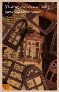 Macro shot of vintage window-shaped hollow stickers for DIY scrapbooking decor
