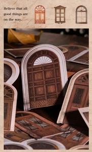 Macro detail of vintage arched door and window cutouts for scrapbooking and DIY crafts
