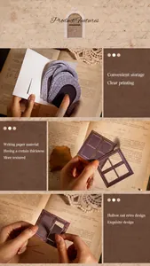 Detailed close-up of vintage window-shaped cutout paper for DIY scrapbooking decoration