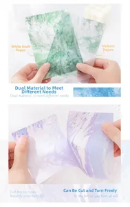 Detail of marble texture craft paper showing transparency of vellum and white kraft paper