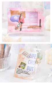 Close-up of clear acrylic photo frame with retro aesthetic collage and textures