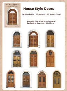Detail of vintage door window paper stickers for DIY journaling with material specs
