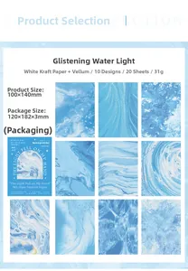 Flat lay of textured decorative scrapbooking paper with blue marble and water ripples
