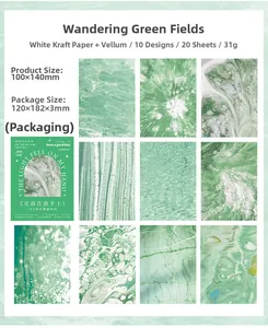 Detail view of 20-sheet vintage green marble texture craft paper with 100x140mm dimensions