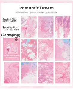 Flat lay of 10 romantic dream marble textured scrapbooking papers for journaling decor