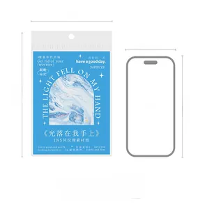 Size comparison of INS style texture scrapbooking paper next to an iPhone 14
